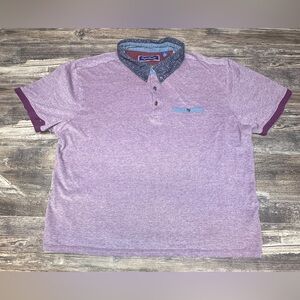 English Laundry Men’s 2X Polo Shirt Floral Collar Plum Short Sleeve - GUC